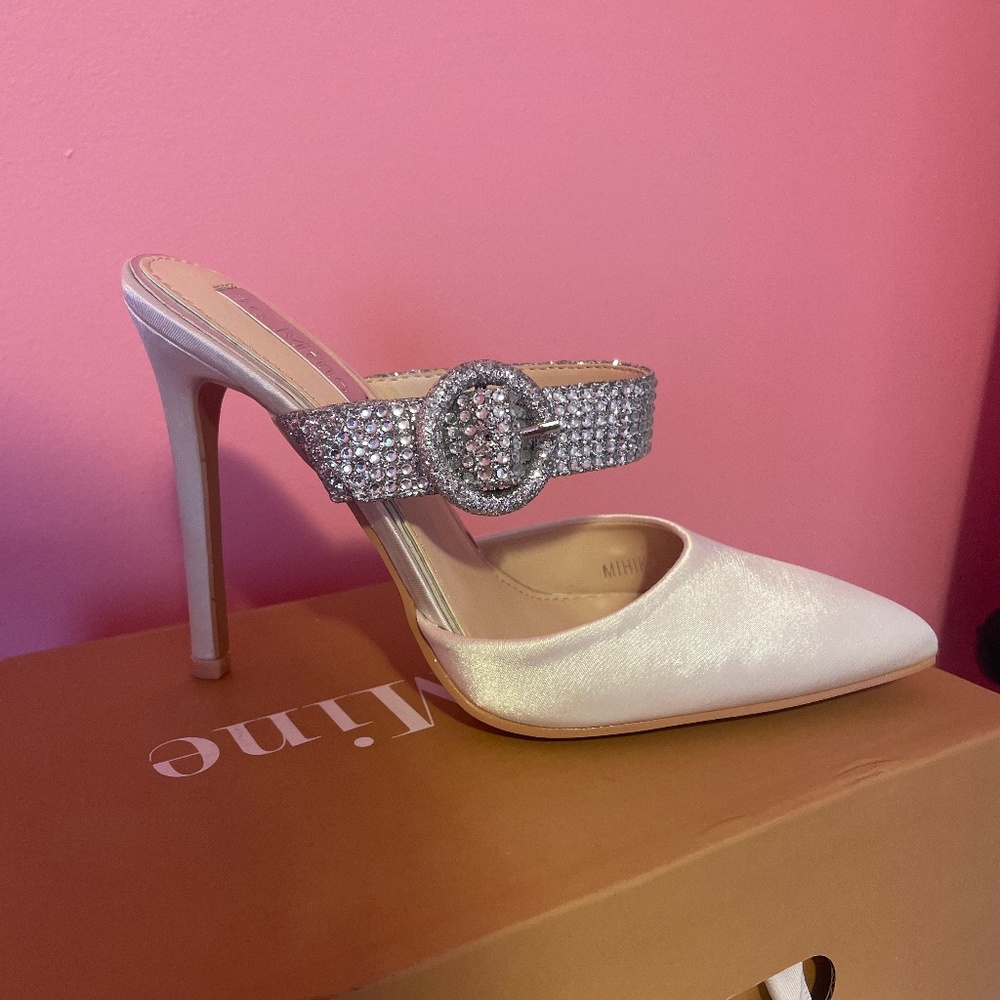 Be Mine Bridal Mihika embellished heeled mules in ivory satin